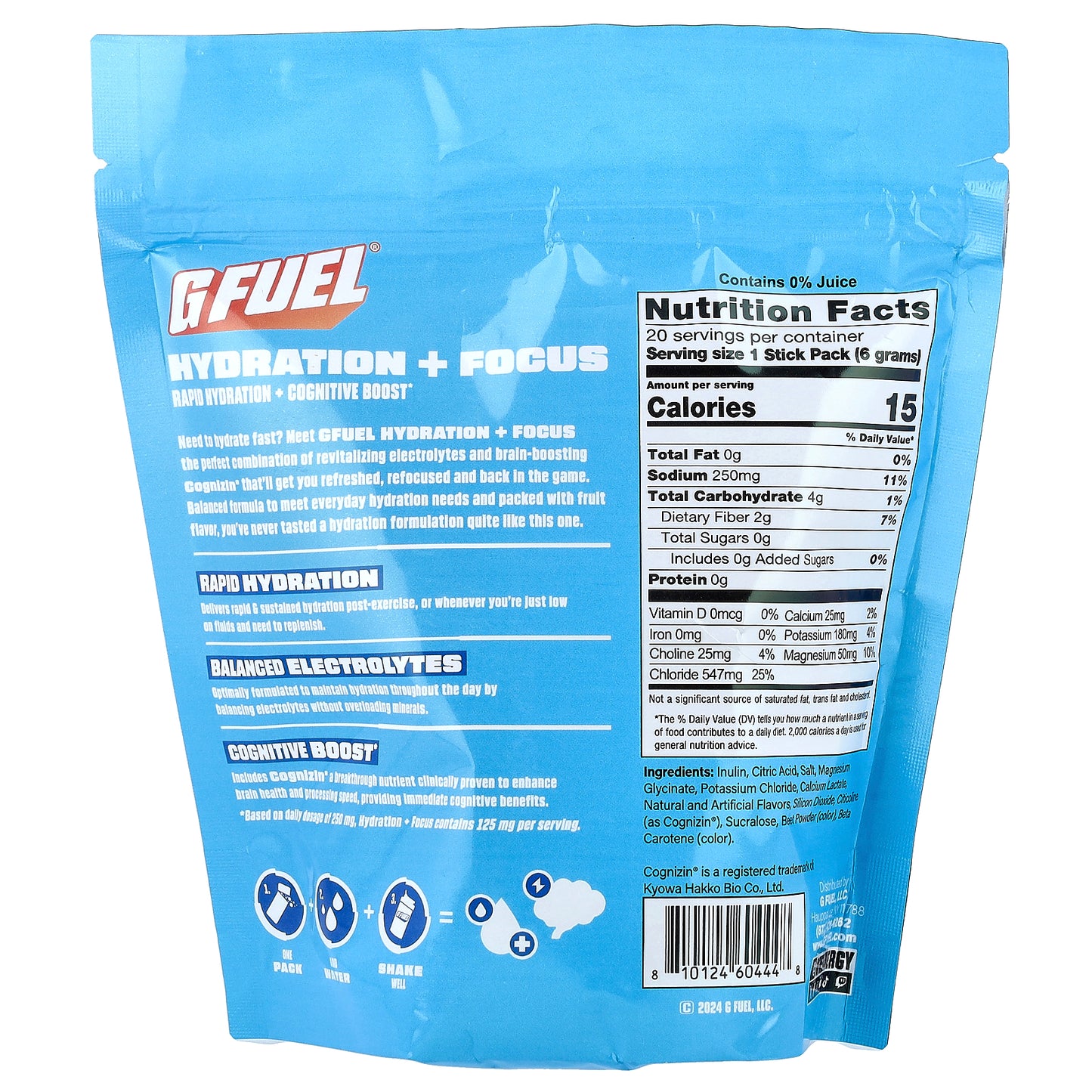 G FUEL, Hydration + Focus, Electrolyte Drink Mix with Cognizin®, Peach Paradise, 20 Stick Packs, 0.21 oz (6 g) Each