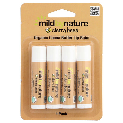Mild By Nature, Sierra Bees™, Organic Lip Balms, Cocoa Butter, 4 Pack, 0.15 oz (4.25 g) Each