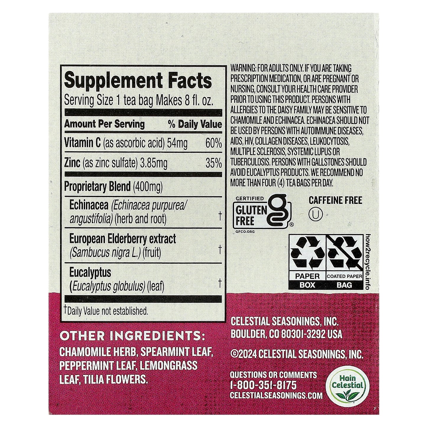 Celestial Seasonings, Wellness Tea, Sleepytime® Echinacea Immune Support, Caffeine Free, 20 Tea Bags, 1.3 oz (36 g)