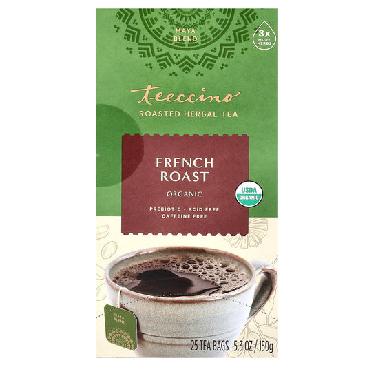 Teeccino, Organic Roasted Herbal Tea, French Roast, Caffeine Free, 25 Tea Bags, 5.3 oz (150 g)