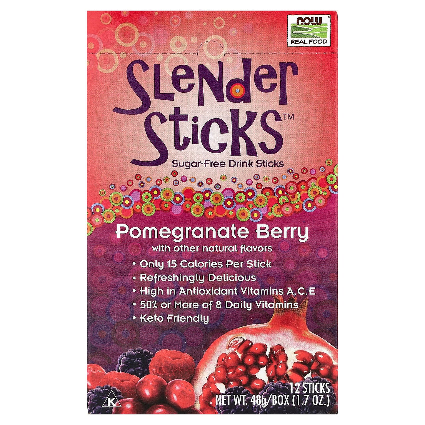 NOW Foods, Real Food, Slender Sticks™, Pomegranate Berry, 12 Sticks, 0.14 oz (4 g) Each