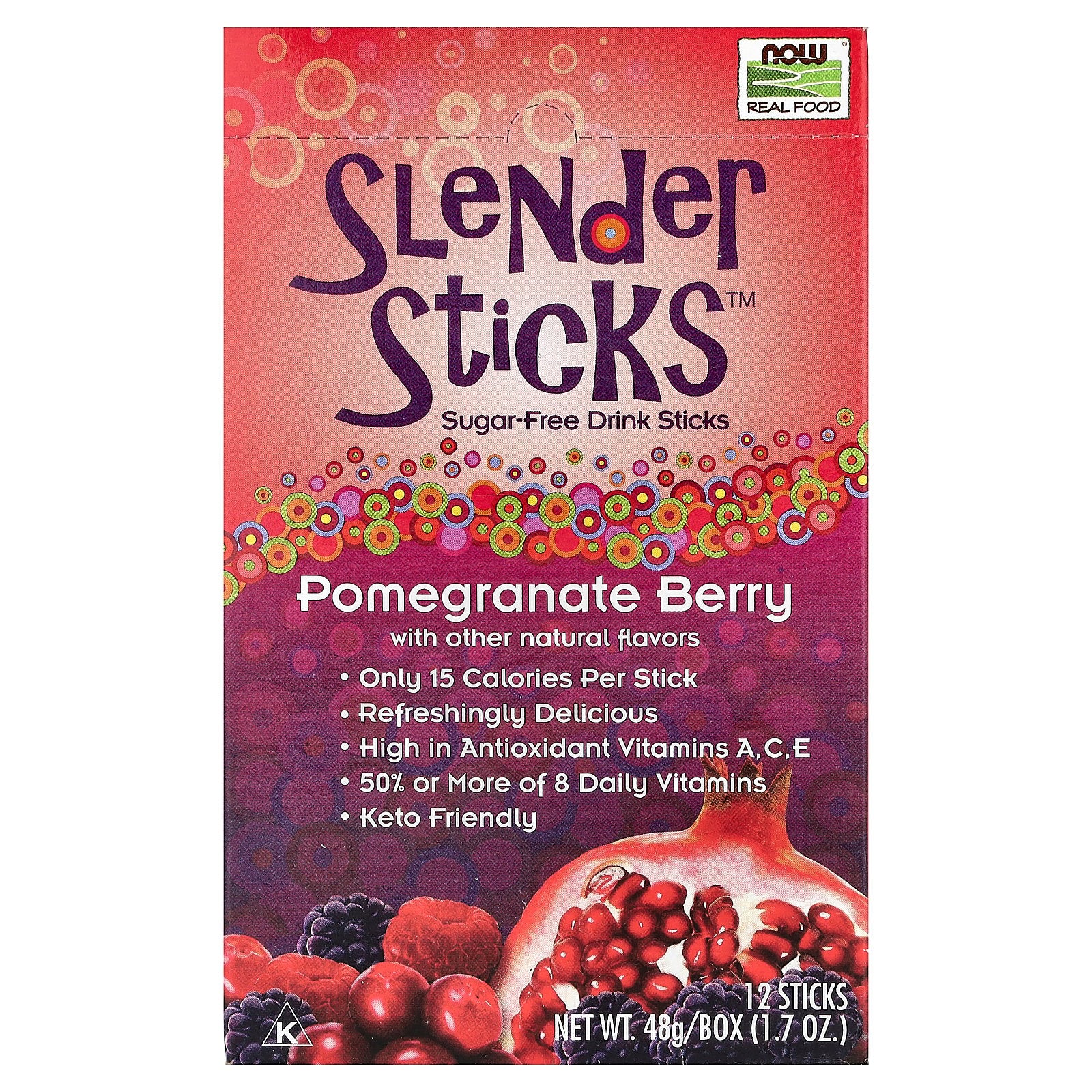 NOW Foods, Real Food, Slender Sticks™, Pomegranate Berry, 12 Sticks, 0.14 oz (4 g) Each