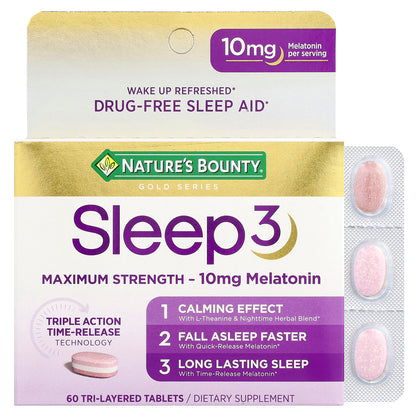 Nature's Bounty, Sleep 3, Maximum Strength, Drug-Free Sleep Aid, 60 Tri-Layered Tablets