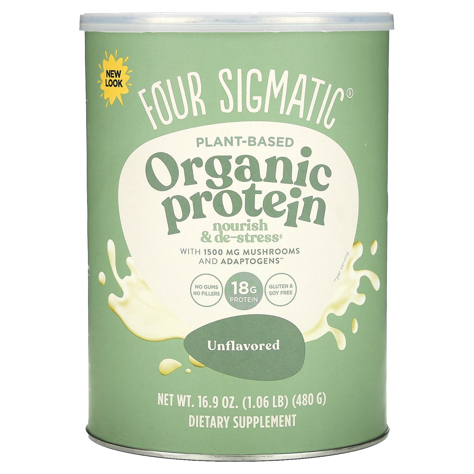 Four Sigmatic, Plant-Based Organic Protein with Mushrooms & Adaptogens , Unflavored, 1.06 lb 16.9 oz (480 g)