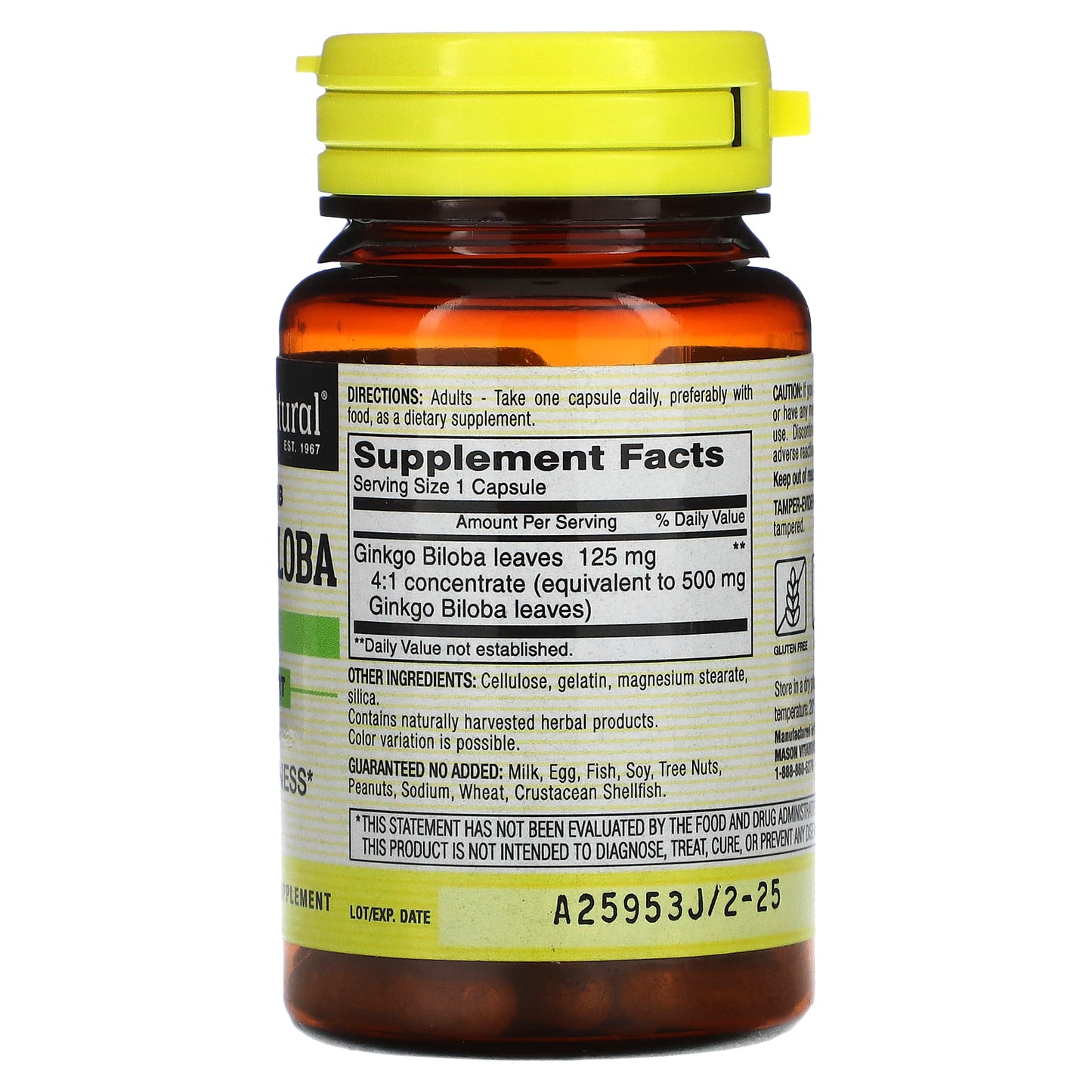 Mason Natural, Whole Herb Ginkgo Biloba, 60 Capsules (125 mg per Capsule)