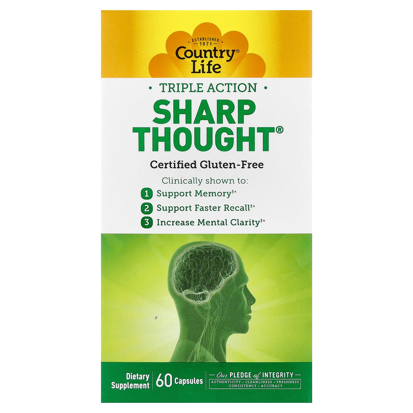 Country Life, Sharp Thought®, Triple Action, 60 Capsules
