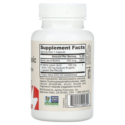 Jarrow Formulas, R-Alpha Lipoic Acid with Biotin, 60 Veggie Capsules