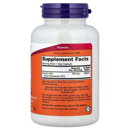 NOW Foods, B-6, 100 mg, 250 Veg Capsules