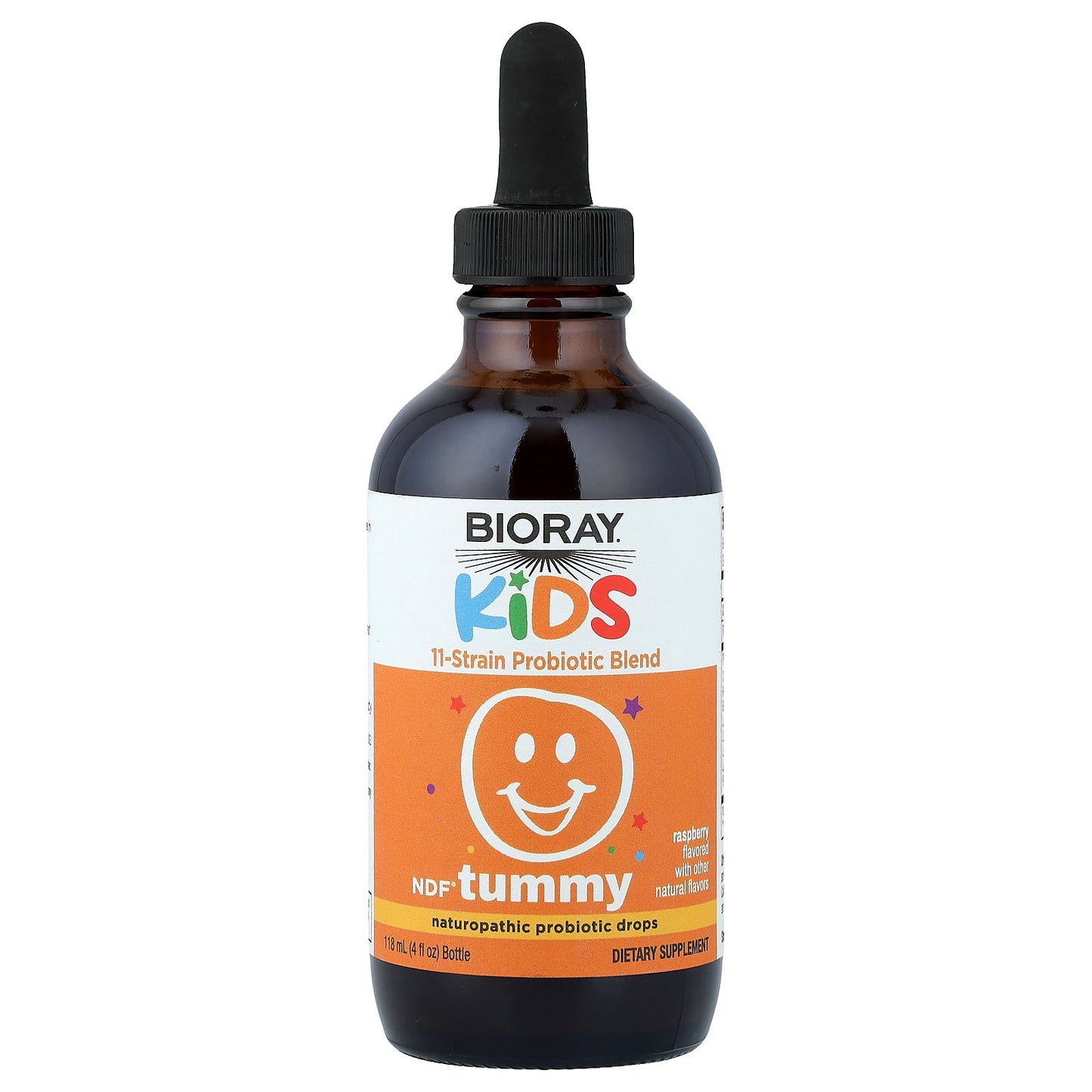 Bioray, Kids, NDF® Tummy, 11-Strain Probiotic Blend, Raspberry, 4 fl oz (118 ml)