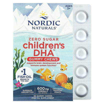 Nordic Naturals, Children's DHA Gummy Chews, Ages 3+, Tropical Punch, 600 mg, 30 Gummies