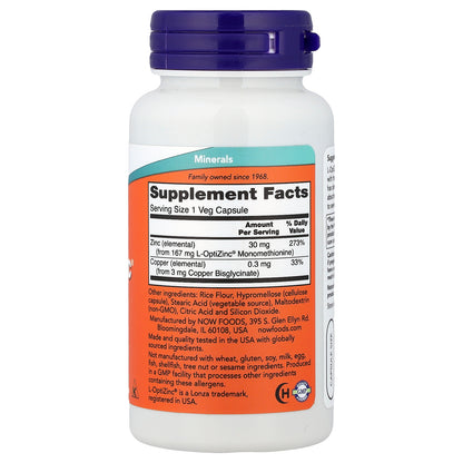 NOW Foods, L-OptiZinc®, 100 Veg Capsules