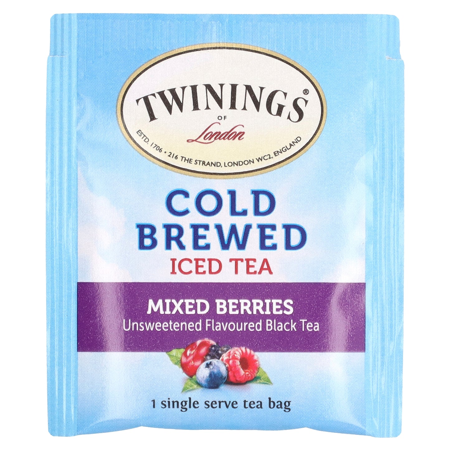 Twinings, Cold Brewed Iced Tea, Black Tea, Unsweetened, Mixed Berries, 20 Single Serve Tea Bags, 1.41 oz (40 g)