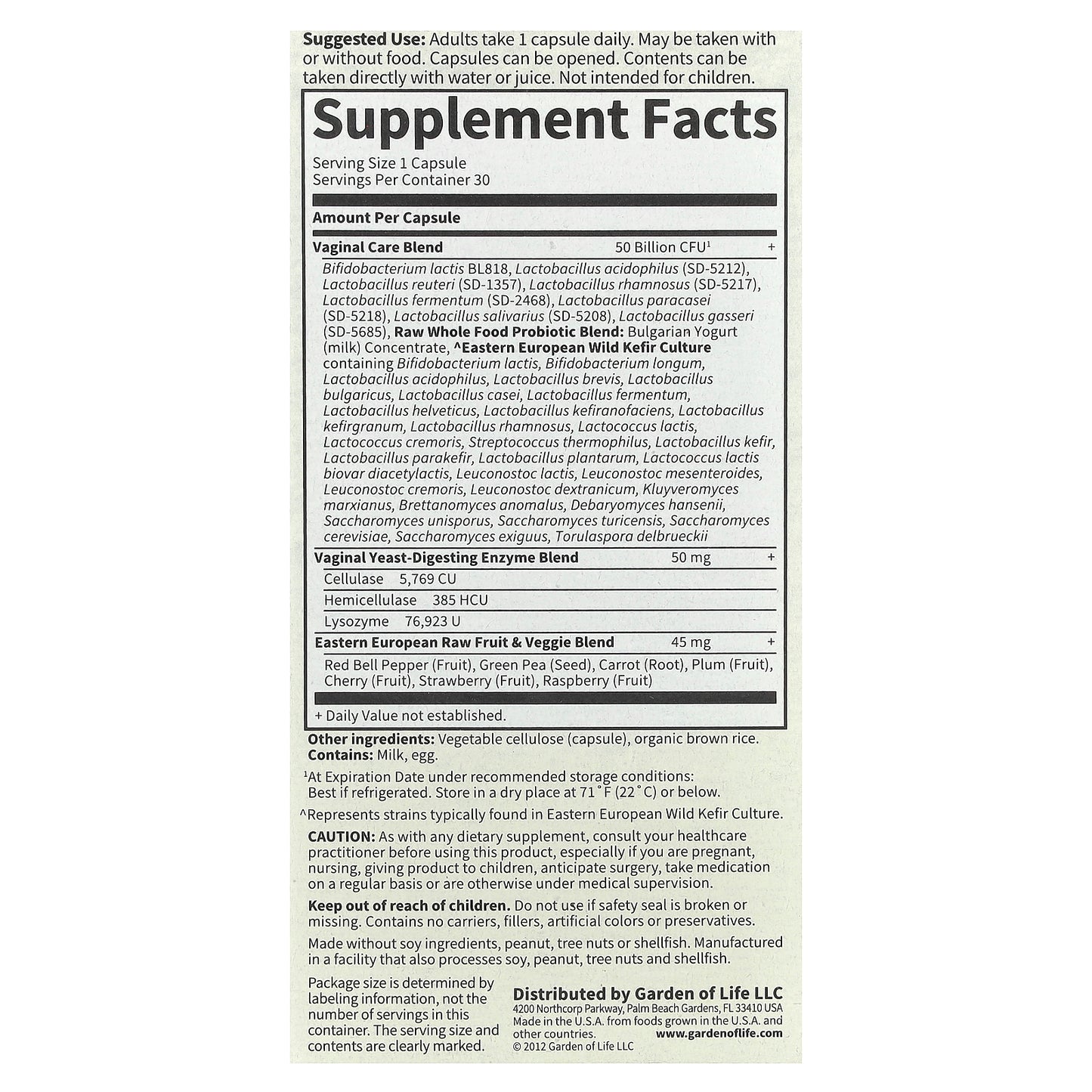 Garden of Life, RAW Probiotics, Vaginal Care, 30 Vegetarian Capsules