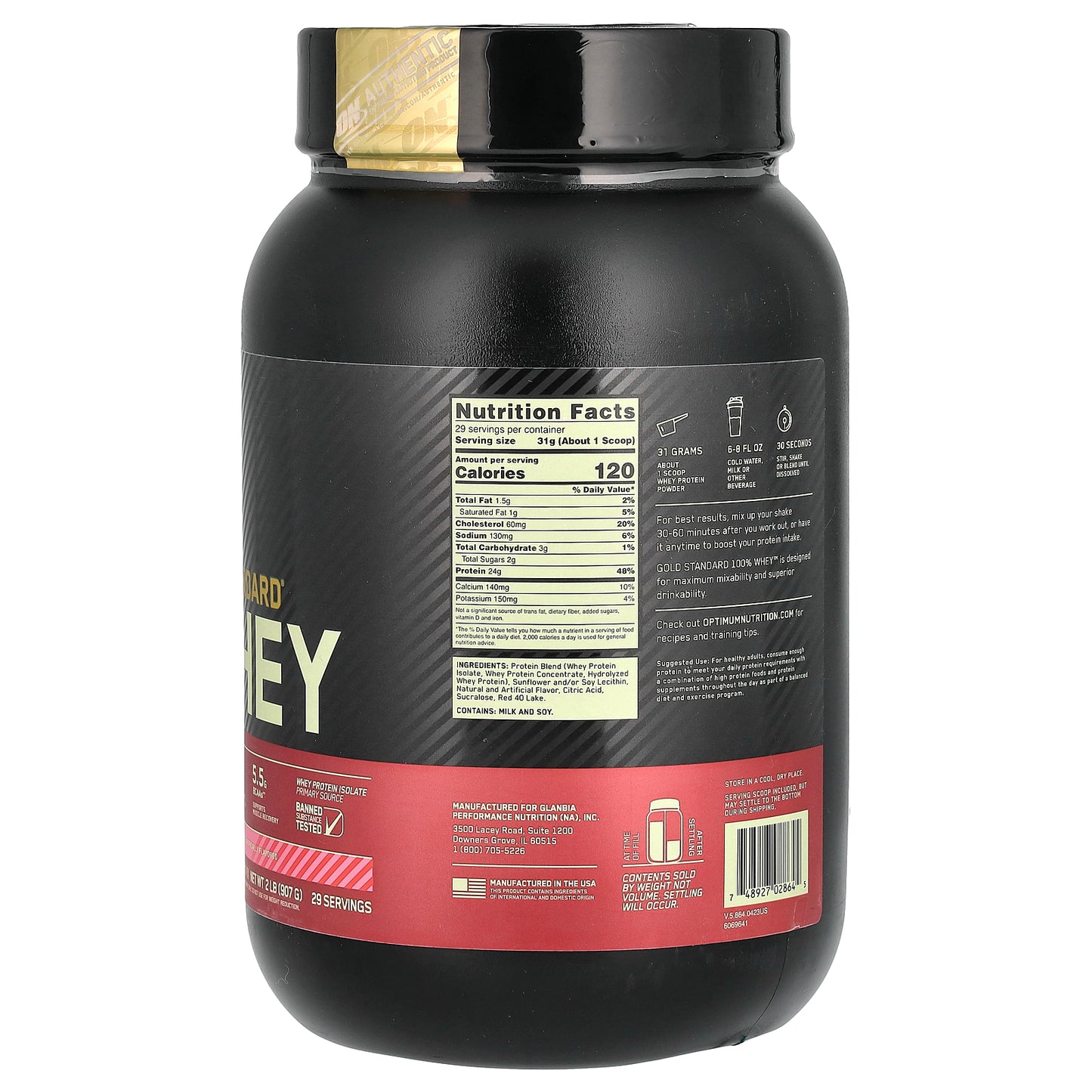 Optimum Nutrition, Gold Standard® 100% Whey, Delicious Strawberry, 2 lb (907 g)