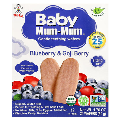 Hot Kid, Baby Mum-Mum®, Gentle Teething Wafers, Blueberry & Goji Berry, 12 Packs, 2 Wafers Each