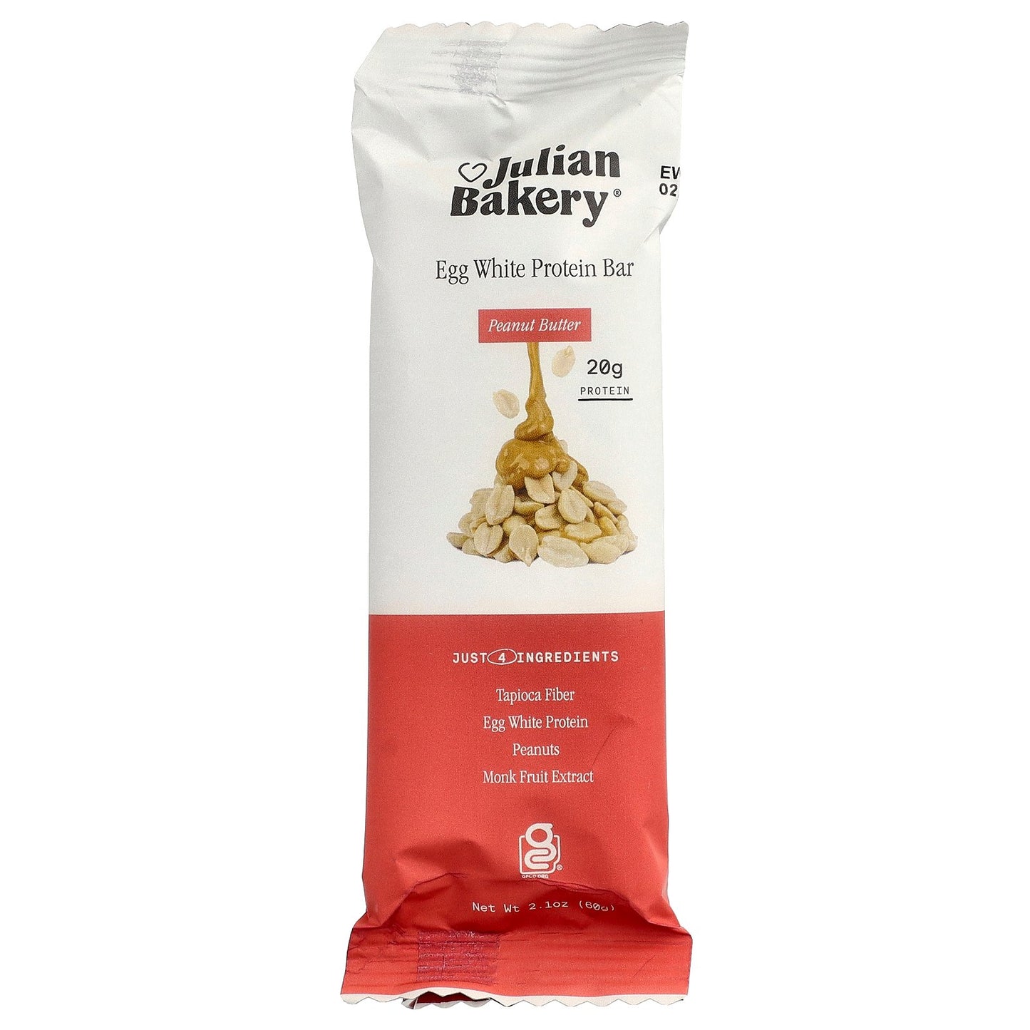 Julian Bakery, Egg White Protein Bar, Peanut Butter, 12 Bars, 2.1 oz (60 g) Each