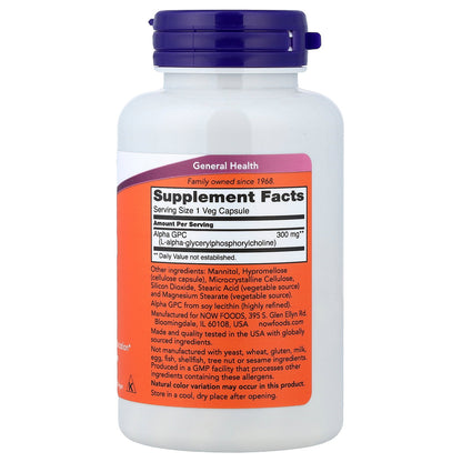 NOW Foods, Alpha GPC, 300 mg, 60 Veg Capsules