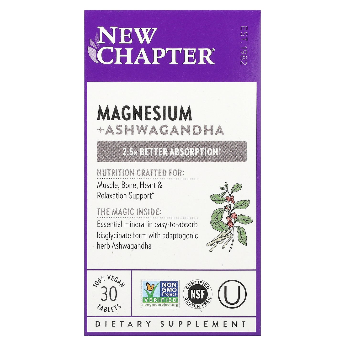 New Chapter, Magnesium + Ashwagandha, 30 Vegan Tablets