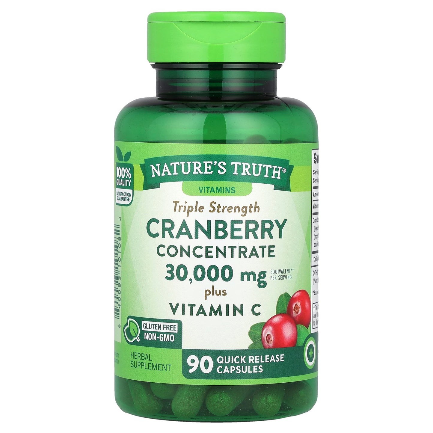 Nature's Truth, Cranberry Concentrate Plus Vitamin C, Triple Strength, 90 Quick Release Capsules