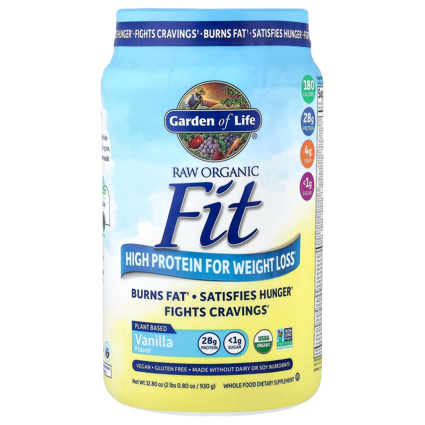 Garden of Life, Raw Organic Fit, High Protein for Weight Loss, Vanilla, 2 lbs 0.8 oz (930 g)