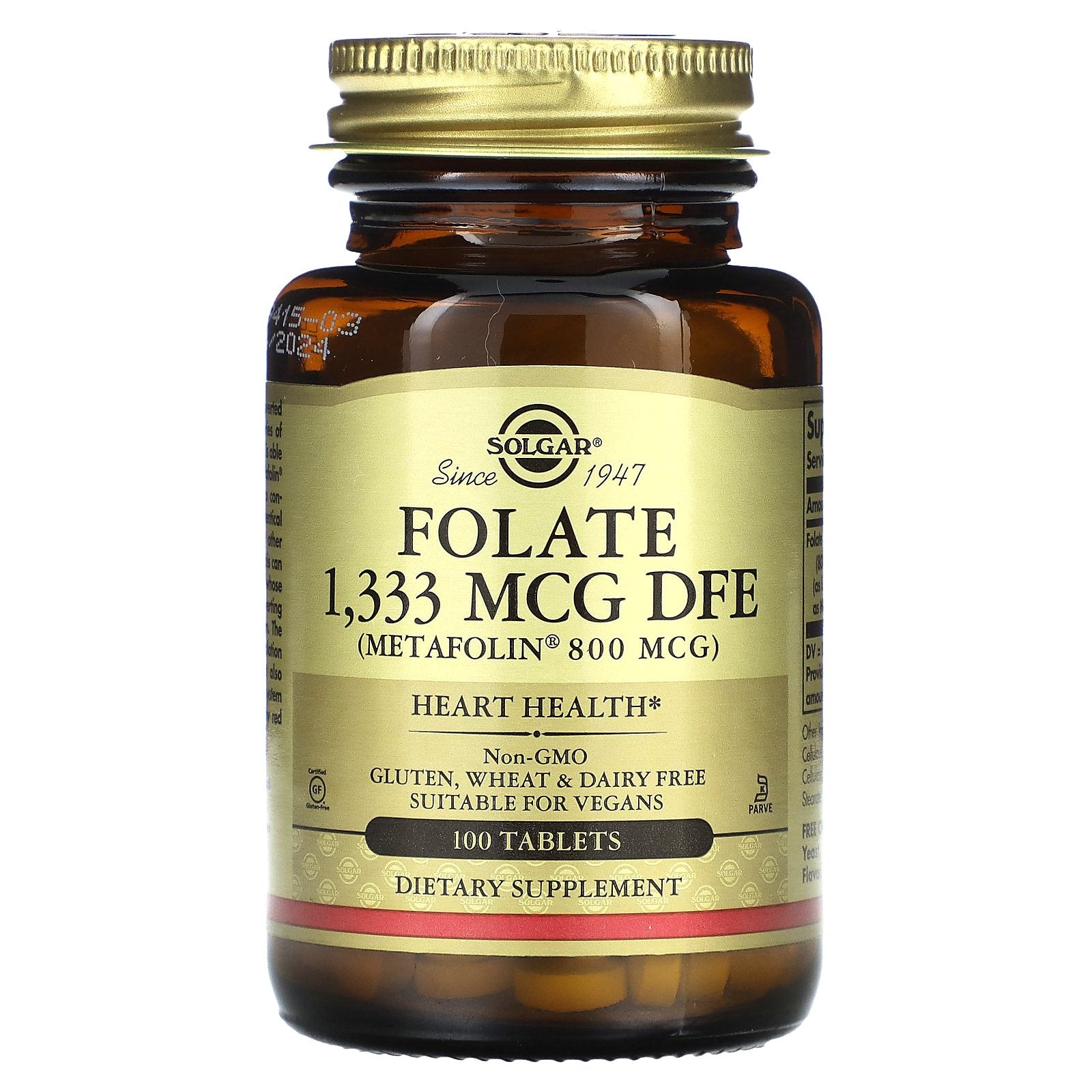 Solgar, Folate, 1,333 mcg, 100 Tablets (1,333 mcg DFE per Tablet)