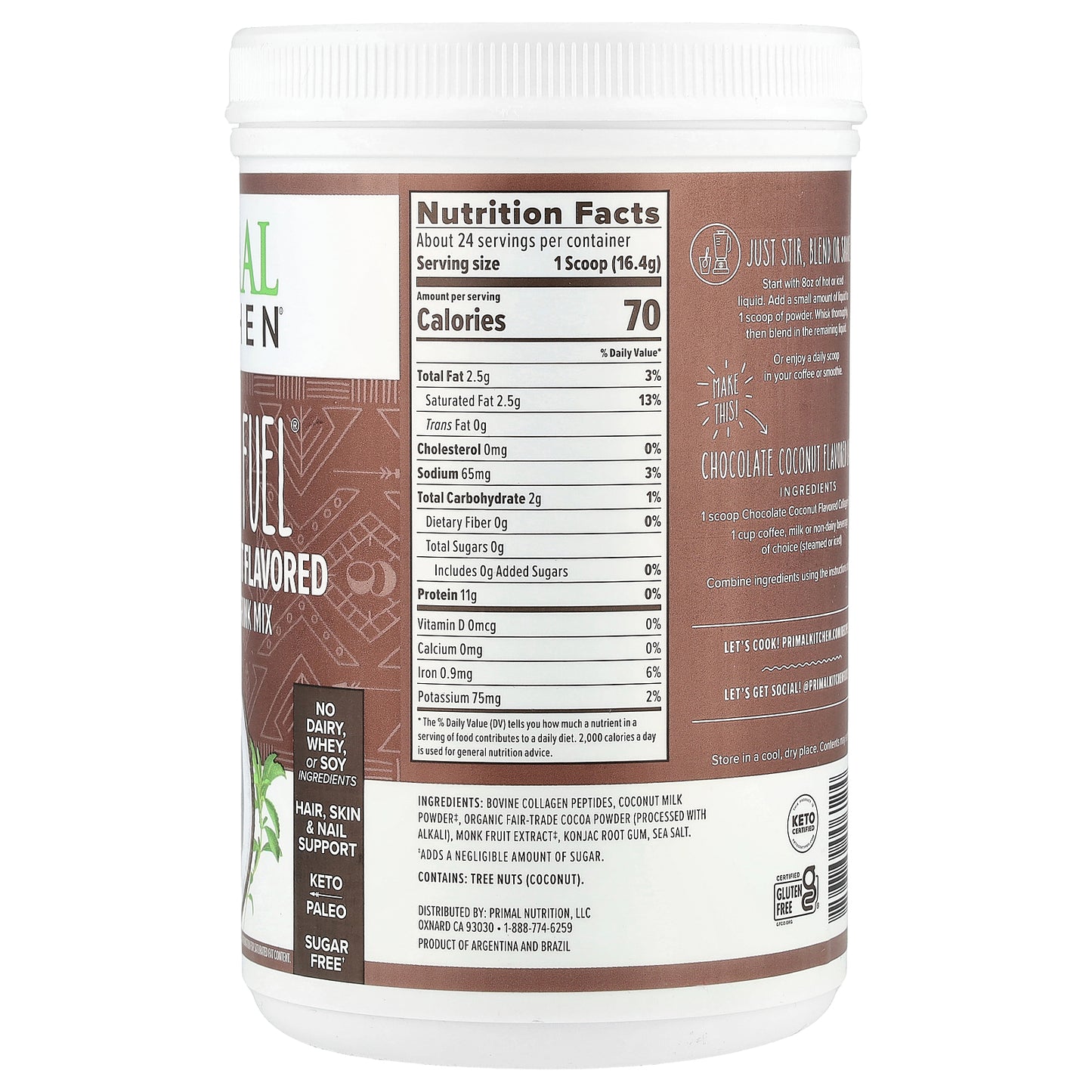 Primal Kitchen, Collagen Fuel®, Chocolate Coconut, 13.89 oz (394 g)