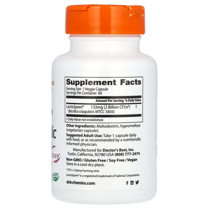 Doctor's Best, Digestive Health, Probiotic 2 Billion with LactoSpore, 2 Billion, 60 Veggie Caps