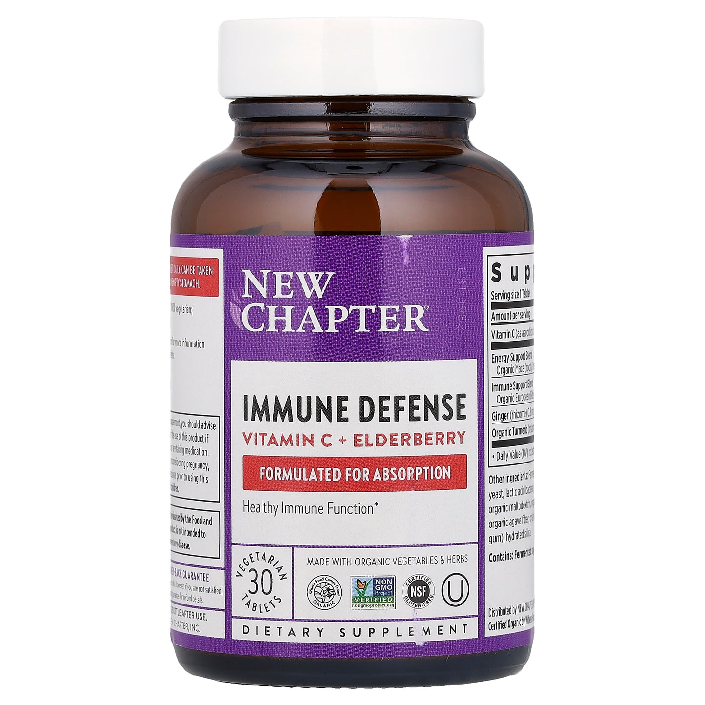 New Chapter, Immune Defense, Vitamin C + Elderberry, 30 Vegetarian Tablets