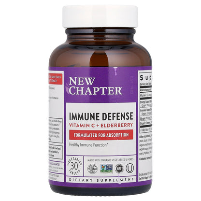 New Chapter, Immune Defense, Vitamin C + Elderberry, 30 Vegetarian Tablets