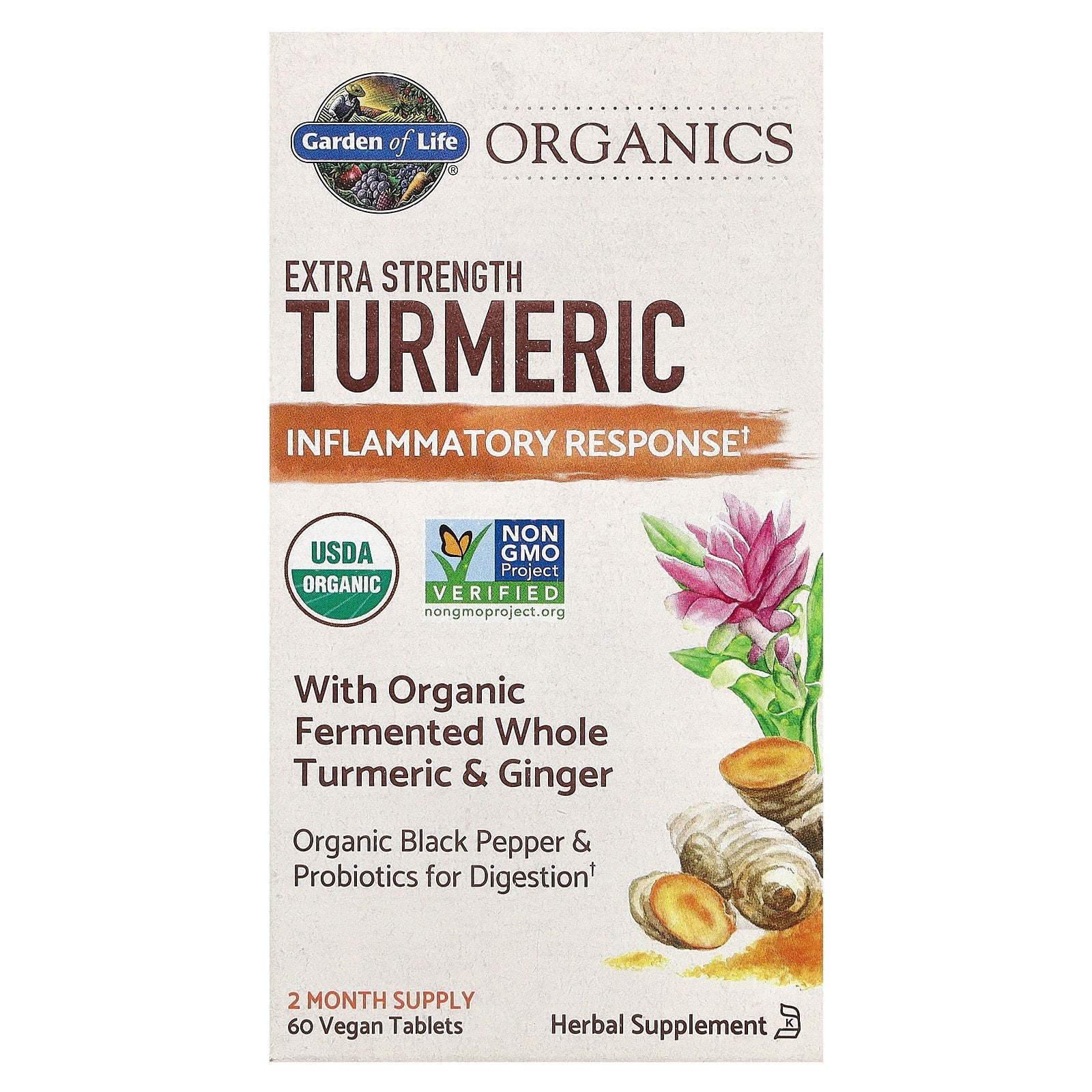 Garden of Life, Organics, Extra Strength Turmeric, Inflammatory Response, 60 Vegan Tablets