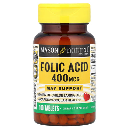 Mason Natural, Folic Acid, 400 mcg, 100 Tablets