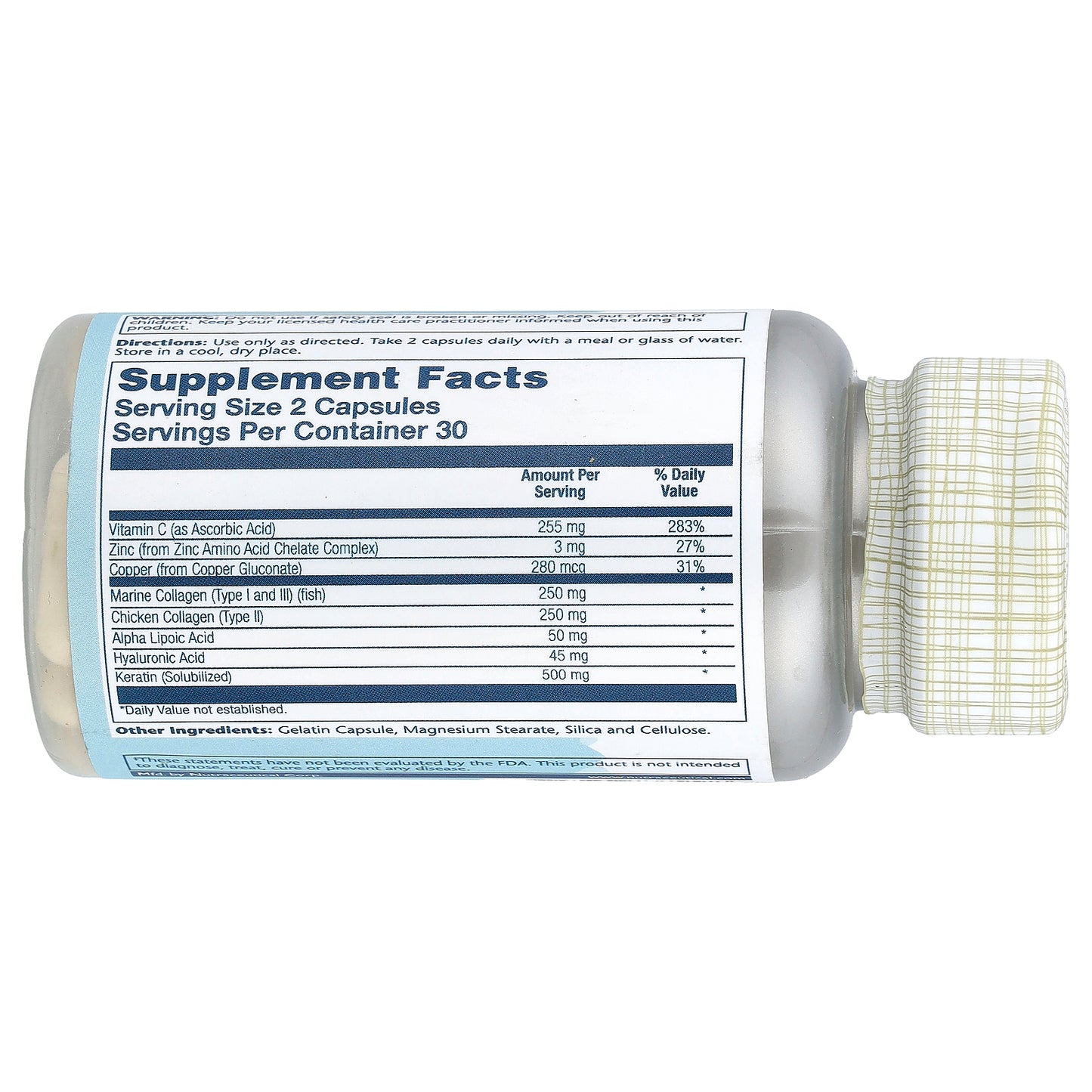 Solaray, Collagen Keratin with Alpha Lipoic Acid & Hyaluronic Acid, 60 Capsules