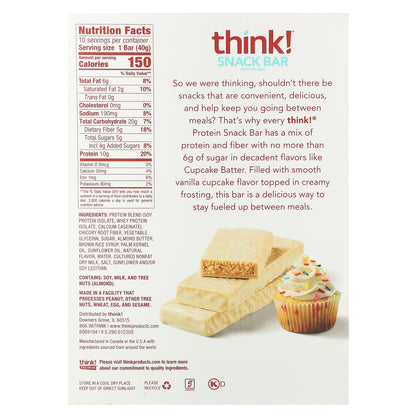 Think !, Snack Protein Bar, Cupcake Batter, 10 Bars, 1.41 oz (40 g) Each
