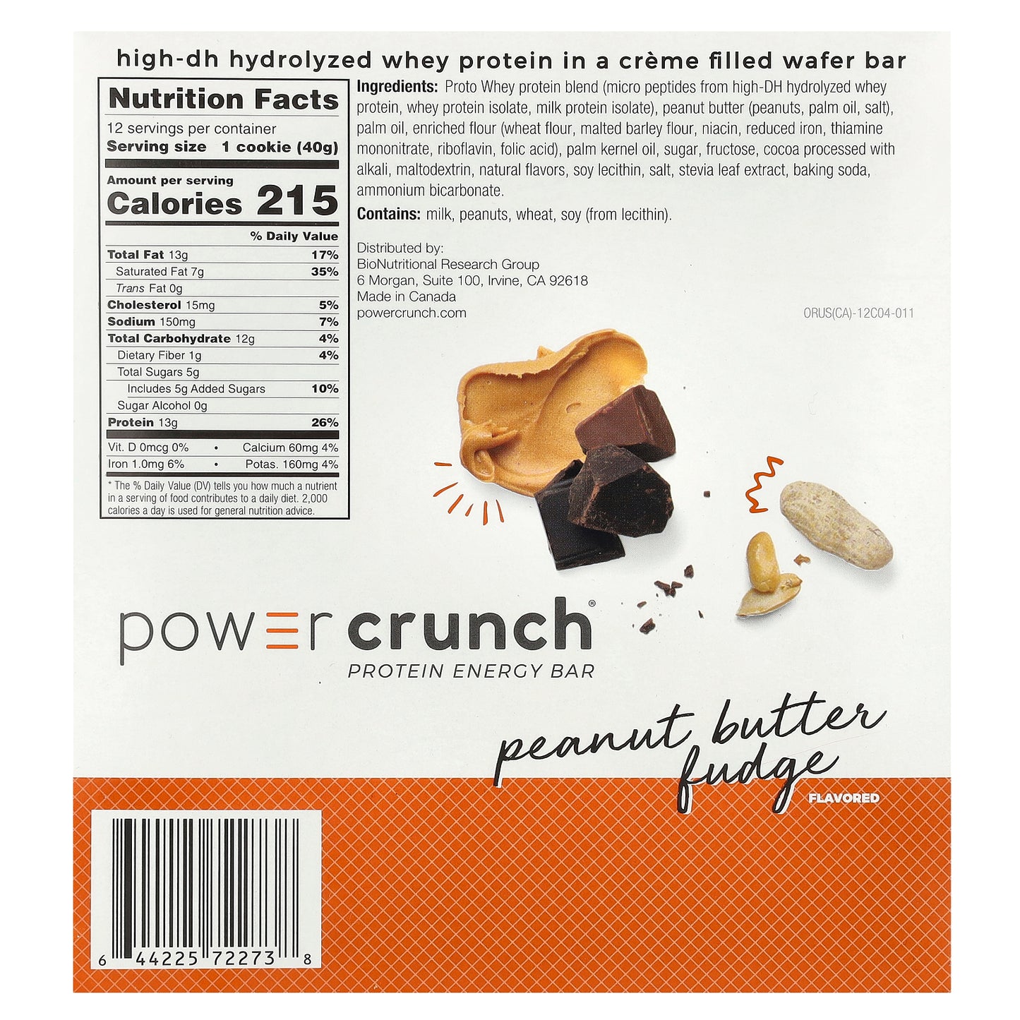 BNRG, Power Crunch®, Protein Energy Bar, Peanut Butter Fudge, 12 Bars, 1.4 oz (40 g) Each