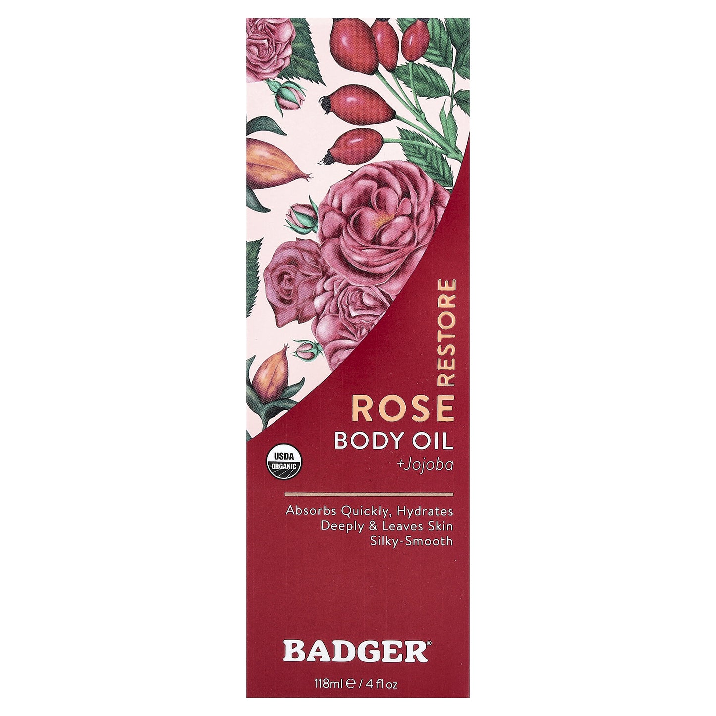Badger, Body Oil, Rose + Jojoba, 4 fl oz (118 ml)