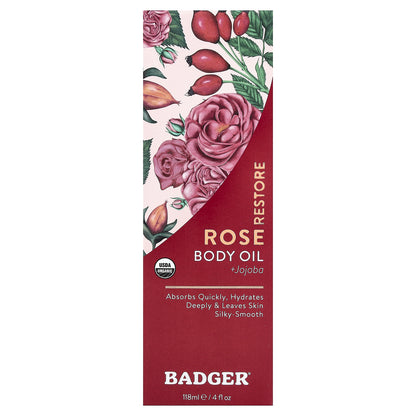 Badger, Body Oil, Rose + Jojoba, 4 fl oz (118 ml)