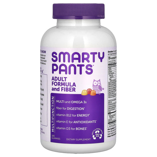 SmartyPants, Adult Formula and Fiber, Lemon, Strawberry Banana, and Orange, 180 Gummies