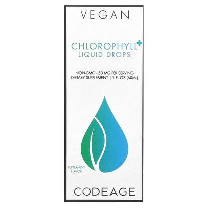 Codeage, Vegan, Chlorophyll+ Liquid Drops, Peppermint, 50 mg, 2 fl oz (60 ml)