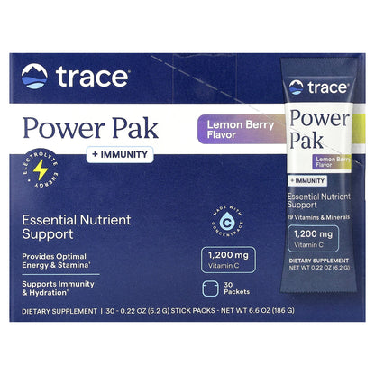 Trace, Power Pak + Immunity, Lemon Berry, 30 Stick Packs, 0.22 oz (6.2 g) Each