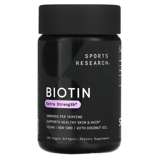 Sports Research, Biotin with Coconut Oil, 5,000 mcg, 120 Veggie Softgels