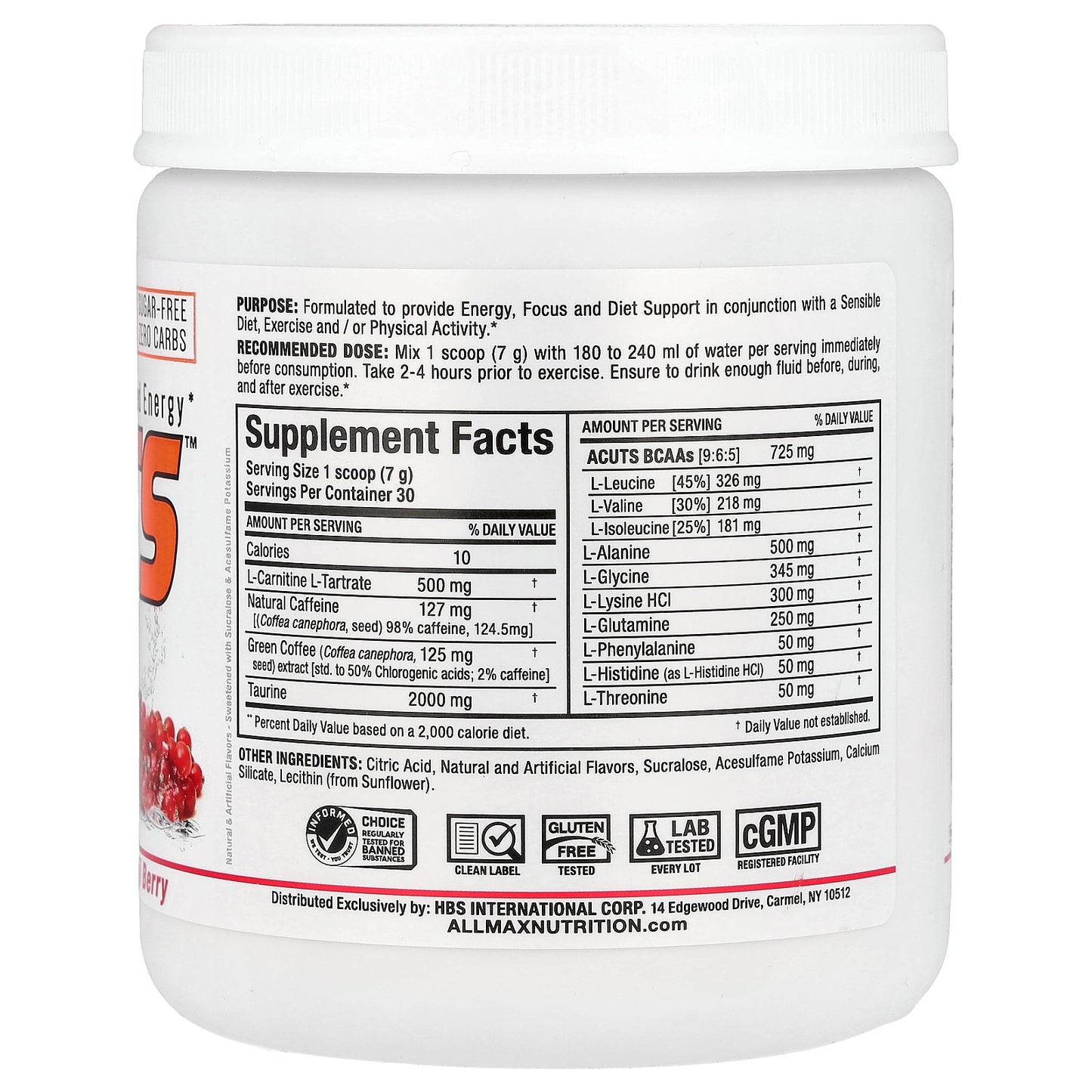 ALLMAX, ACUTS™, Amino-Charged Energy, Goji Berry, 7.4 oz (210 g)