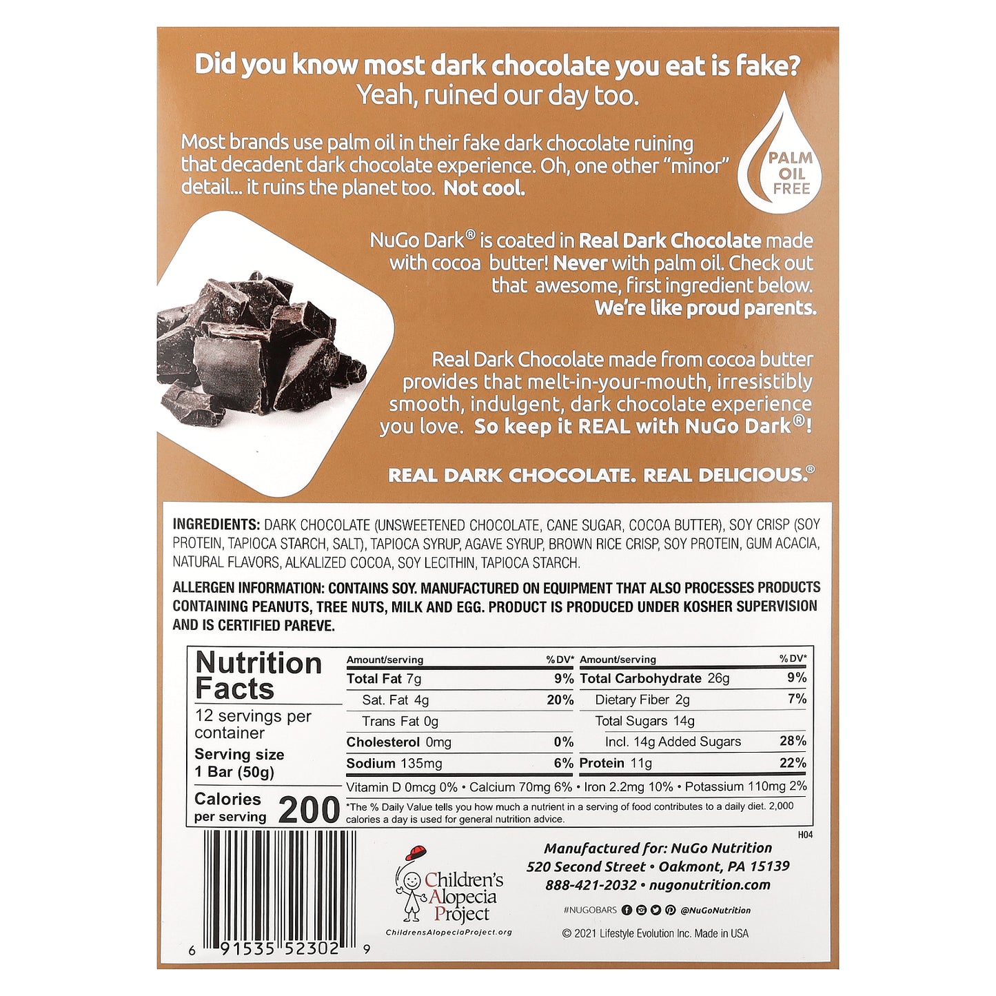 NuGo Nutrition, NuGo Dark® Protein Bars, Mocha Chocolate, 12 Bars, 1.76 oz (50 g) Each