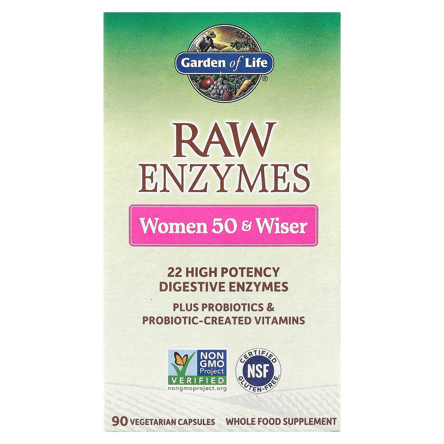 Garden of Life, RAW Enzymes, Women 50 & Wiser, 90 Vegetarian Capsules