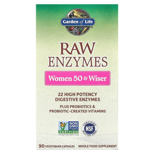Garden of Life, RAW Enzymes, Women 50 & Wiser, 90 Vegetarian Capsules