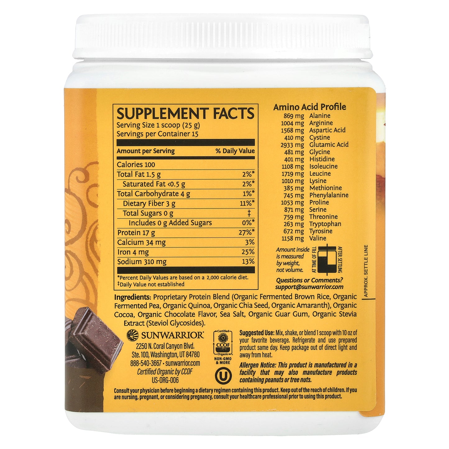 Sunwarrior, Classic Plus Protein, Chocolate, 13.2 oz (375 g)