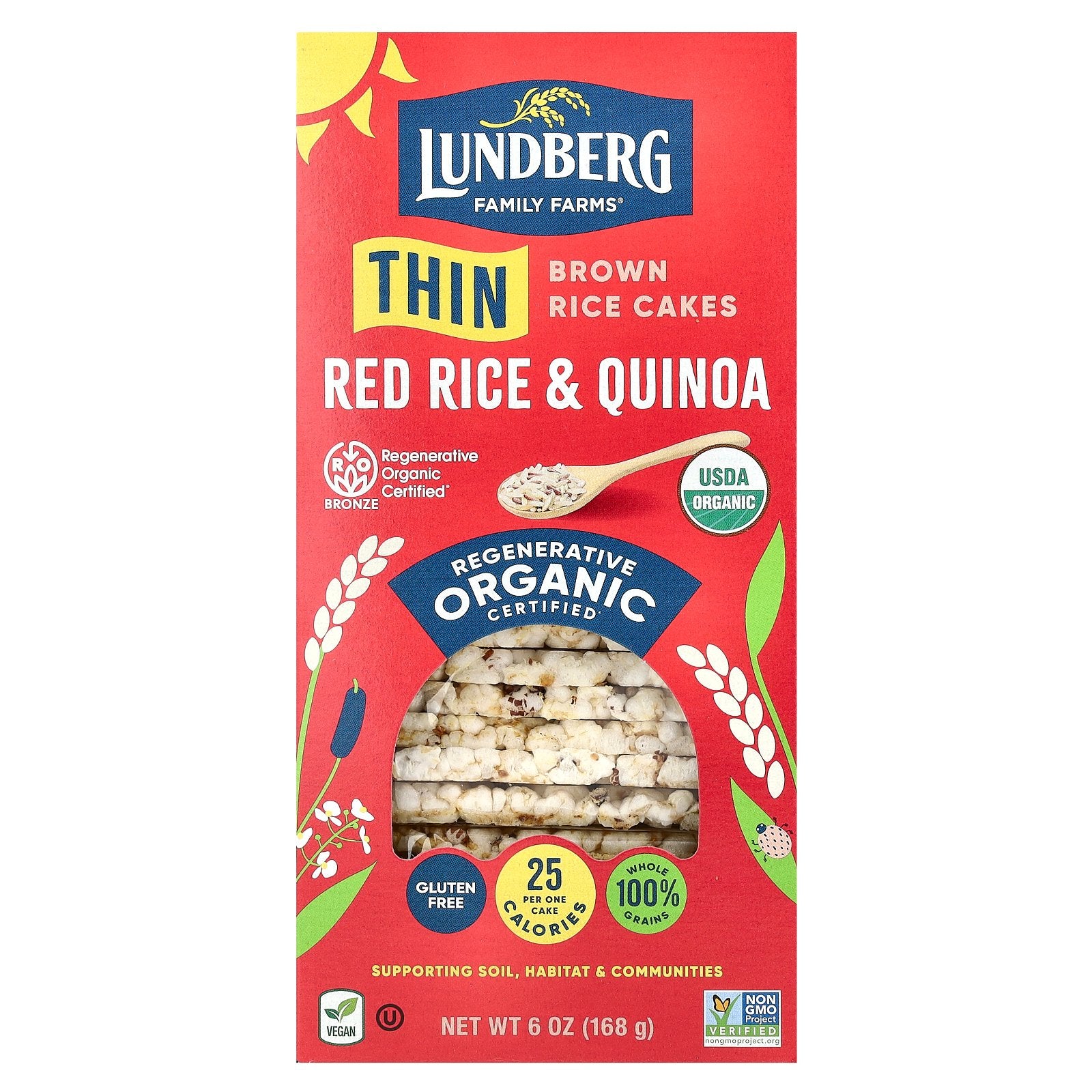 Lundberg, Organic Thin Brown Rice Cakes, Red Rice & Quinoa, 6 oz (168 g)