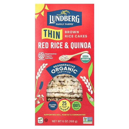 Lundberg, Organic Thin Brown Rice Cakes, Red Rice & Quinoa, 6 oz (168 g)