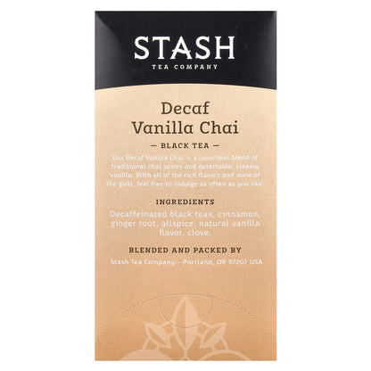 Stash Tea, Black Tea, Decaf Vanilla Chai, 18 Tea Bags, 1.2 oz (36 g)