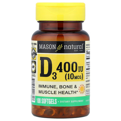 Mason Natural, Vitamin D3, 10 mcg (400 IU), 100 Softgels