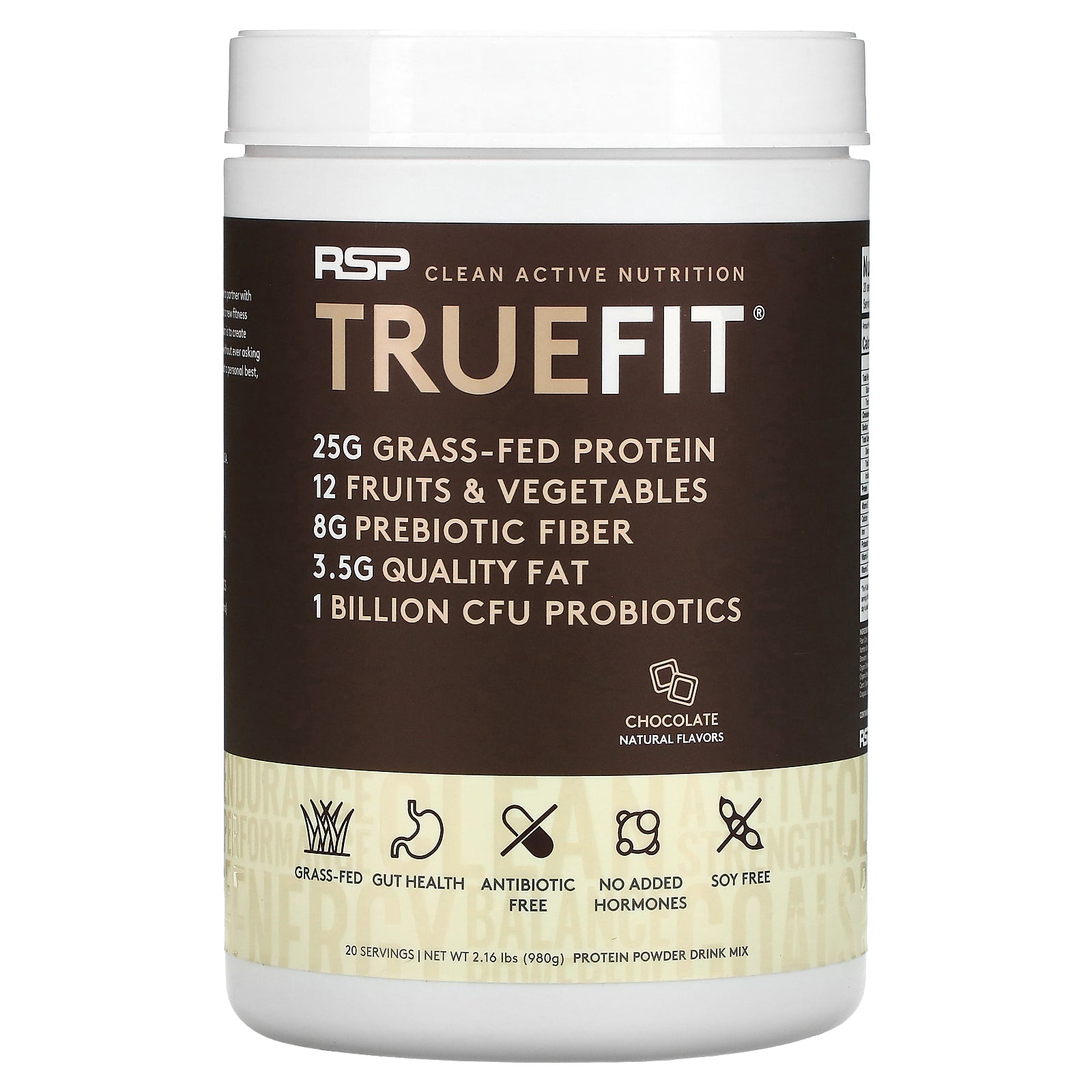 RSP Nutrition, TrueFit, Grass-Fed Protein Shake with Fruits & Vegetbles, Chocolate, 2.16 lbs (980 g)